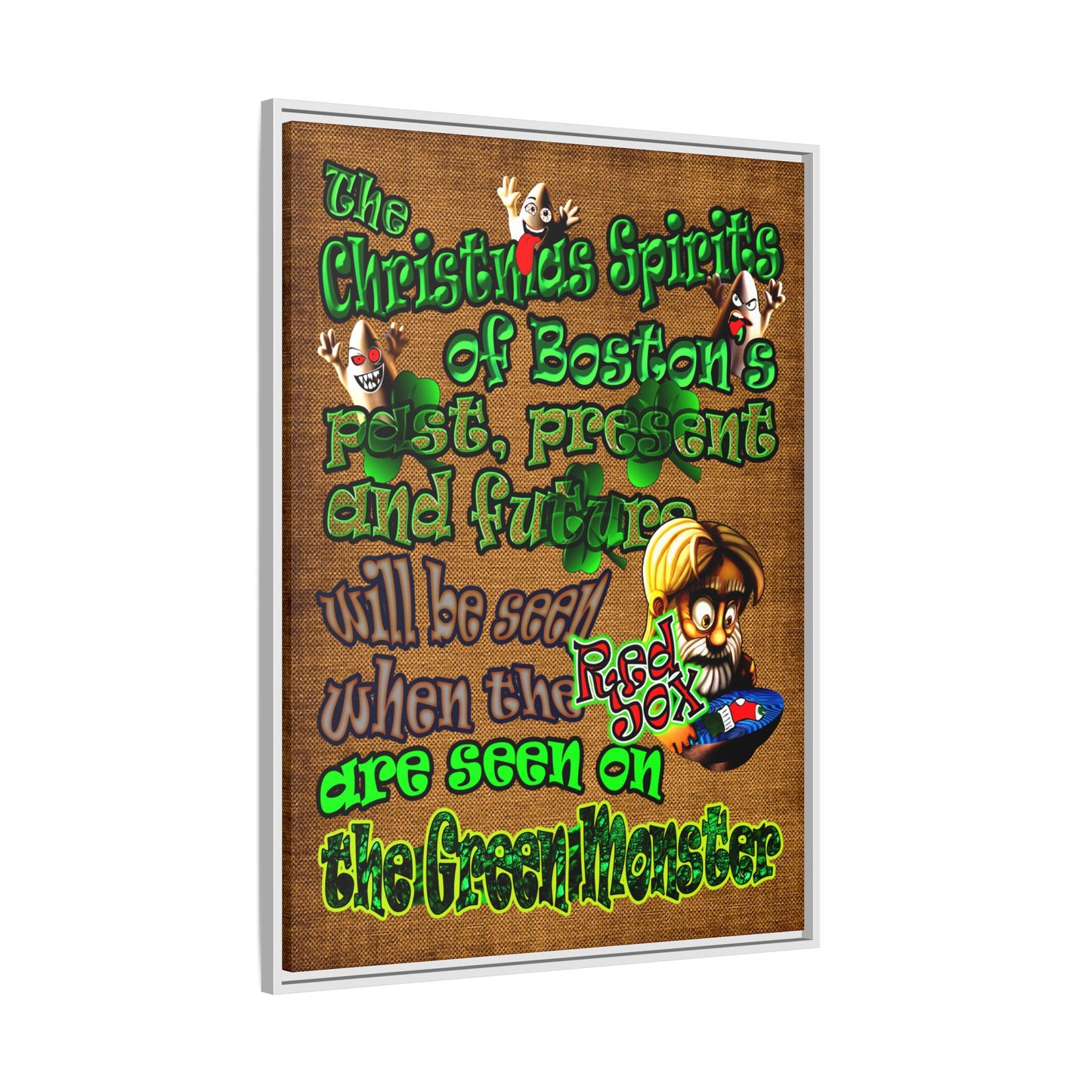 christmas spirits of boston - framed canvas art (brown papyrus)