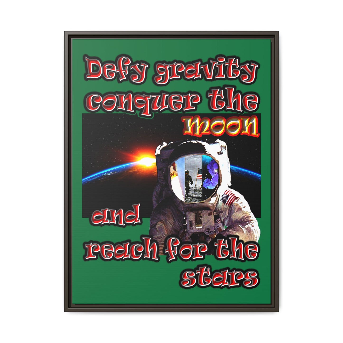 defy conquer reach - framed canvas art (dark green)