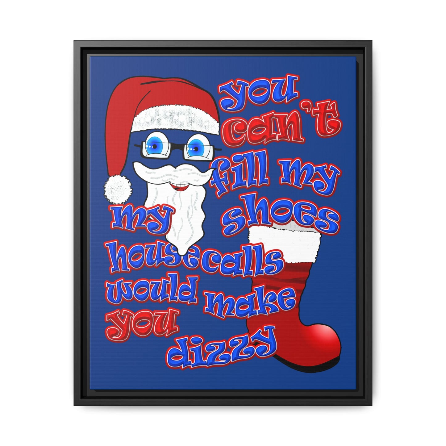 santa's shoes - framed canvas art (dark blue)