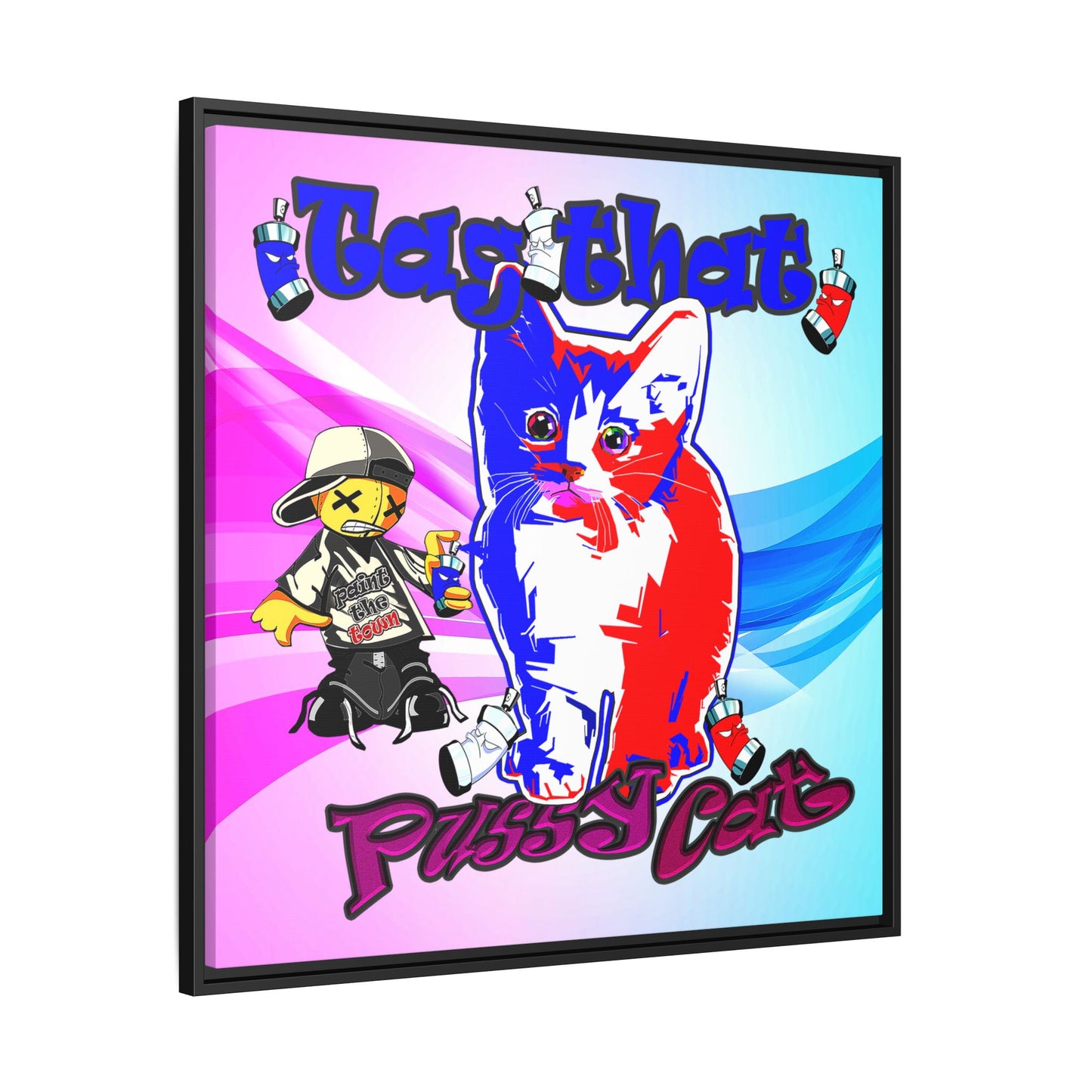 tag that - framed canvas art (light blue-pink wave)
