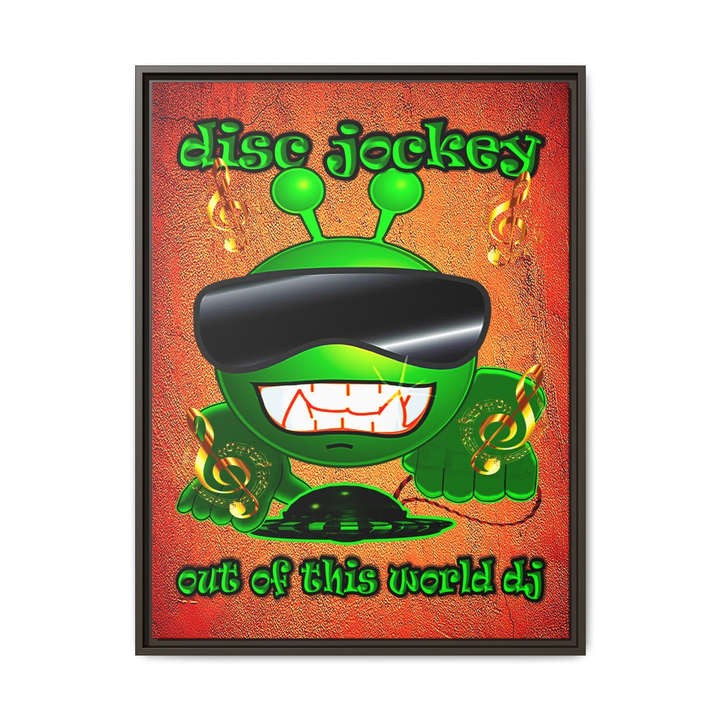 disc jockey - framed canvas art (burnt orange)