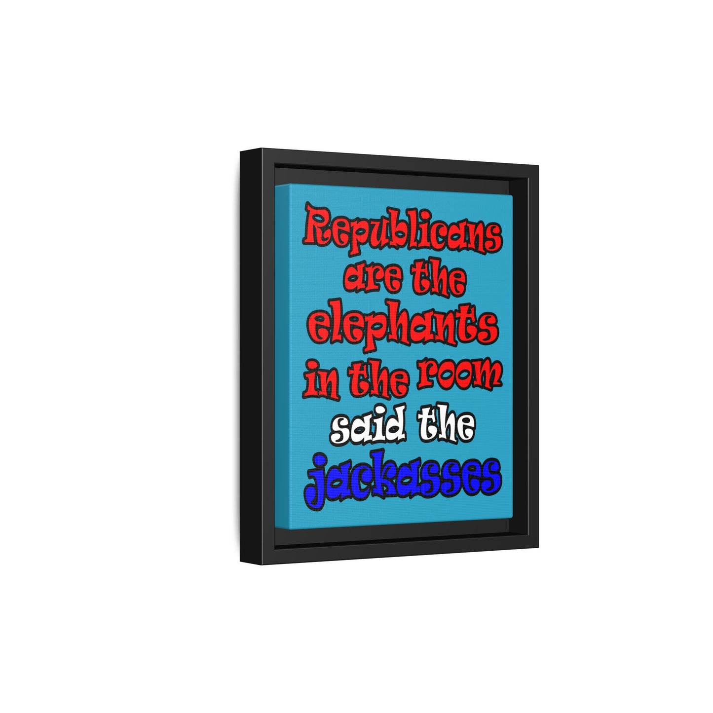 donkeys and elephants - framed canvas art (turquoise)