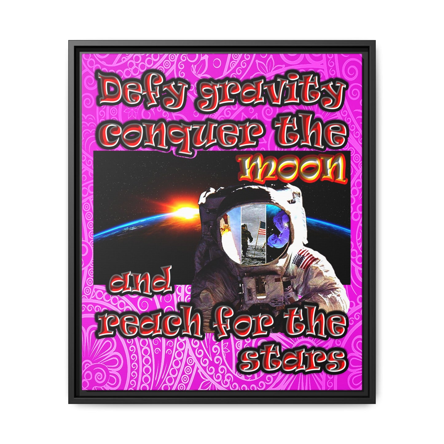 defy conquer reach - framed canvas art (pink swirl)