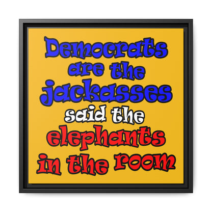 donkeys and elephants - framed canvas art (yellow)