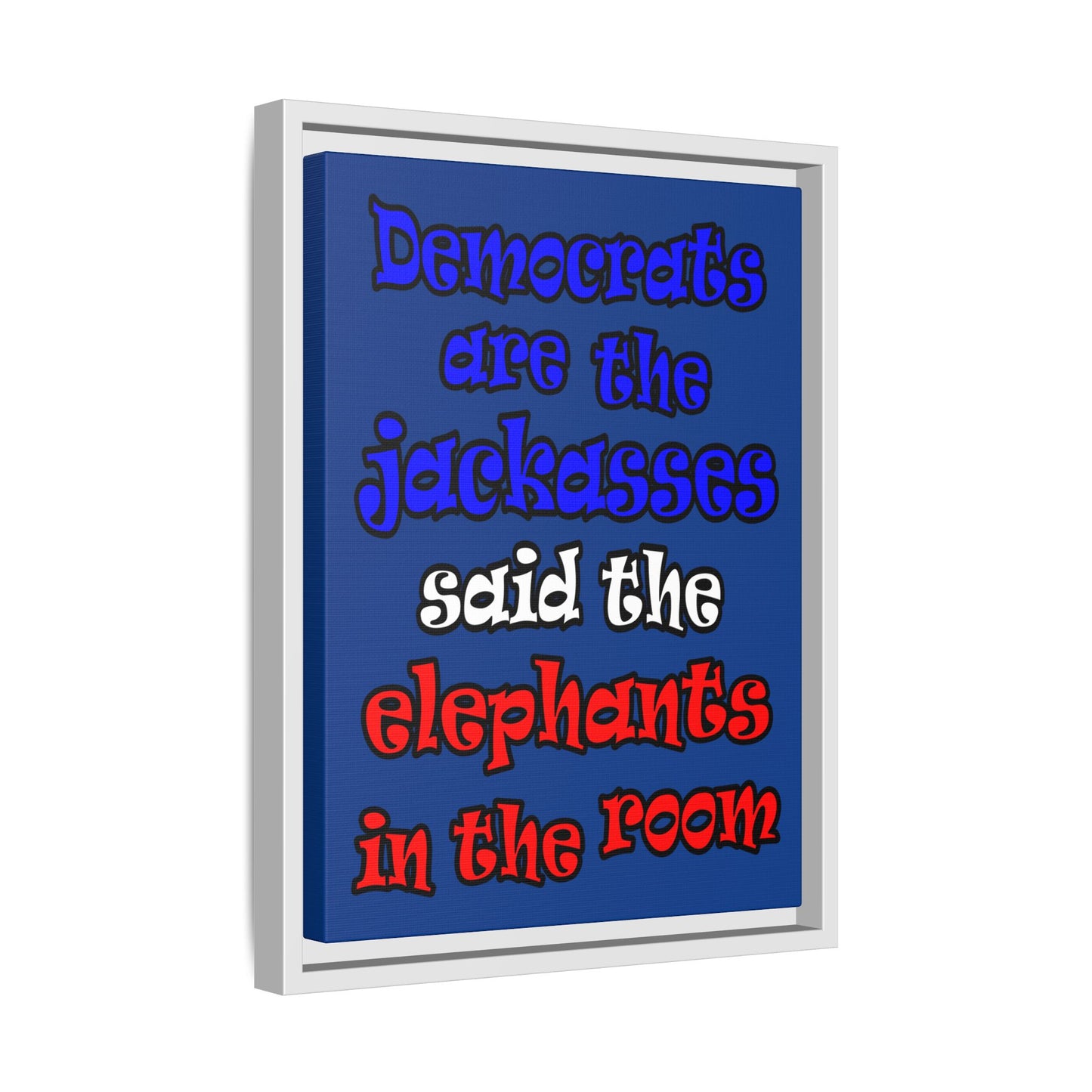 donkeys and elephants - framed canvas art (dark blue)