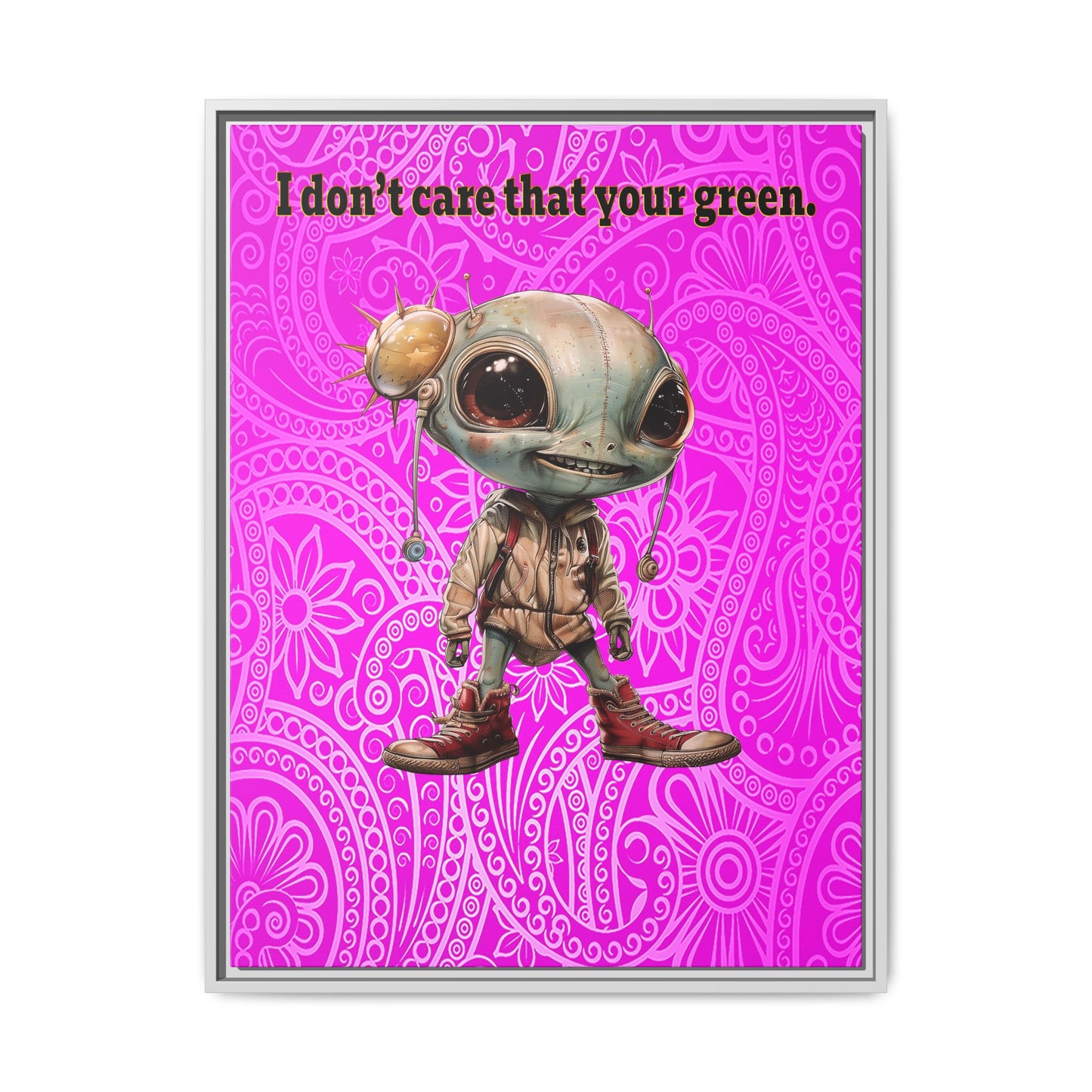 I don't care that your green - framed canvas art (pink swirl)