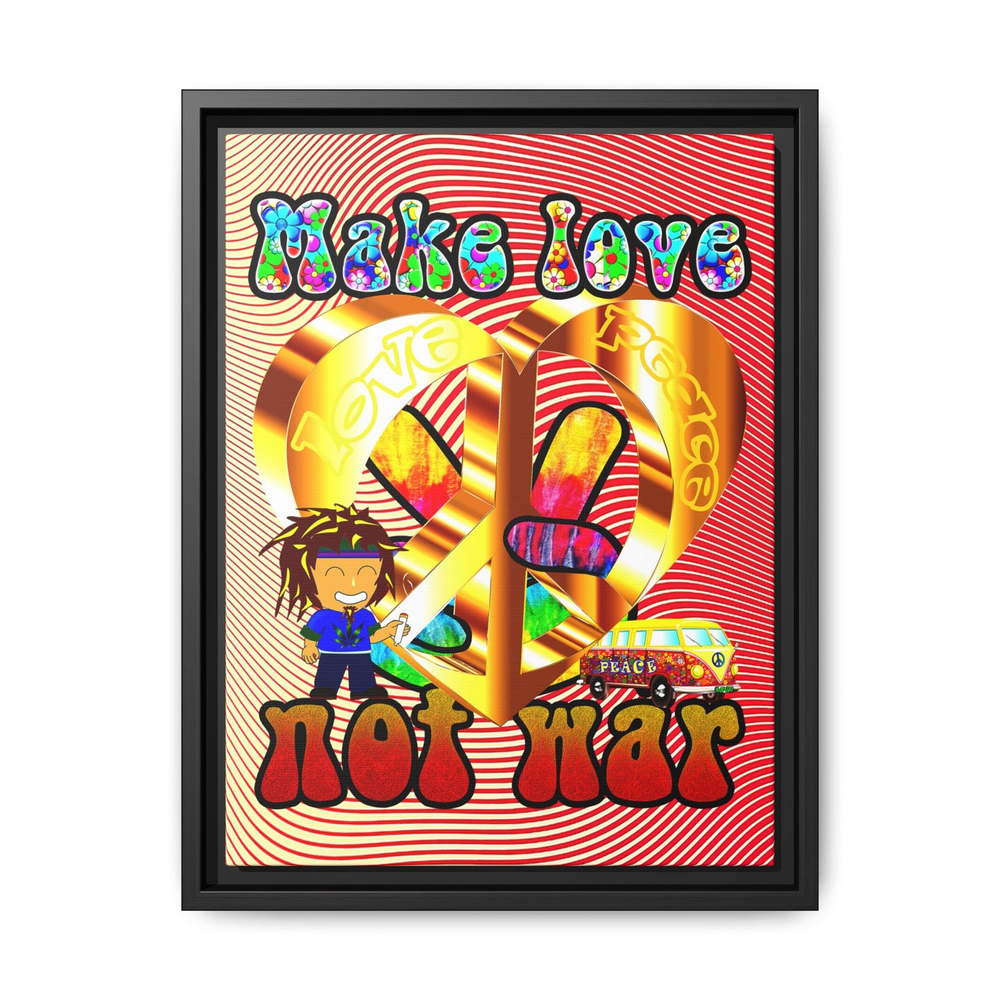 love peace - framed canvas art (yellow-orange wave)