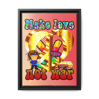 love peace - framed canvas art (yellow-orange wave)