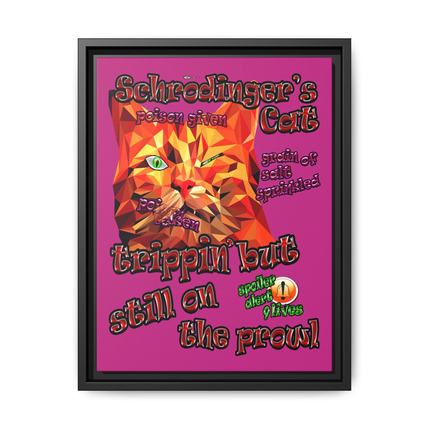 schrodinger's cat - framed canvas art (pink)