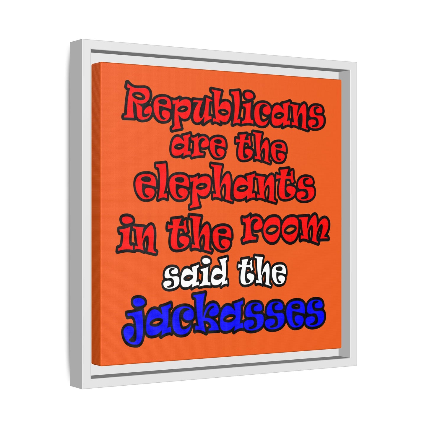 donkeys and elephants - framed canvas art (orange)