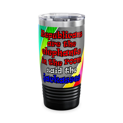 donkeys and elephants - Ringneck Tumbler, 20oz (rainbow split)
