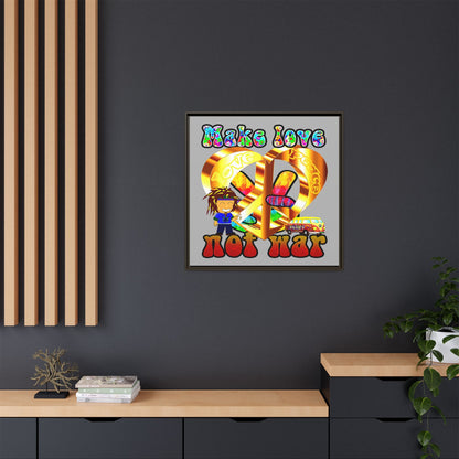 love peace - framed canvas art (light grey)