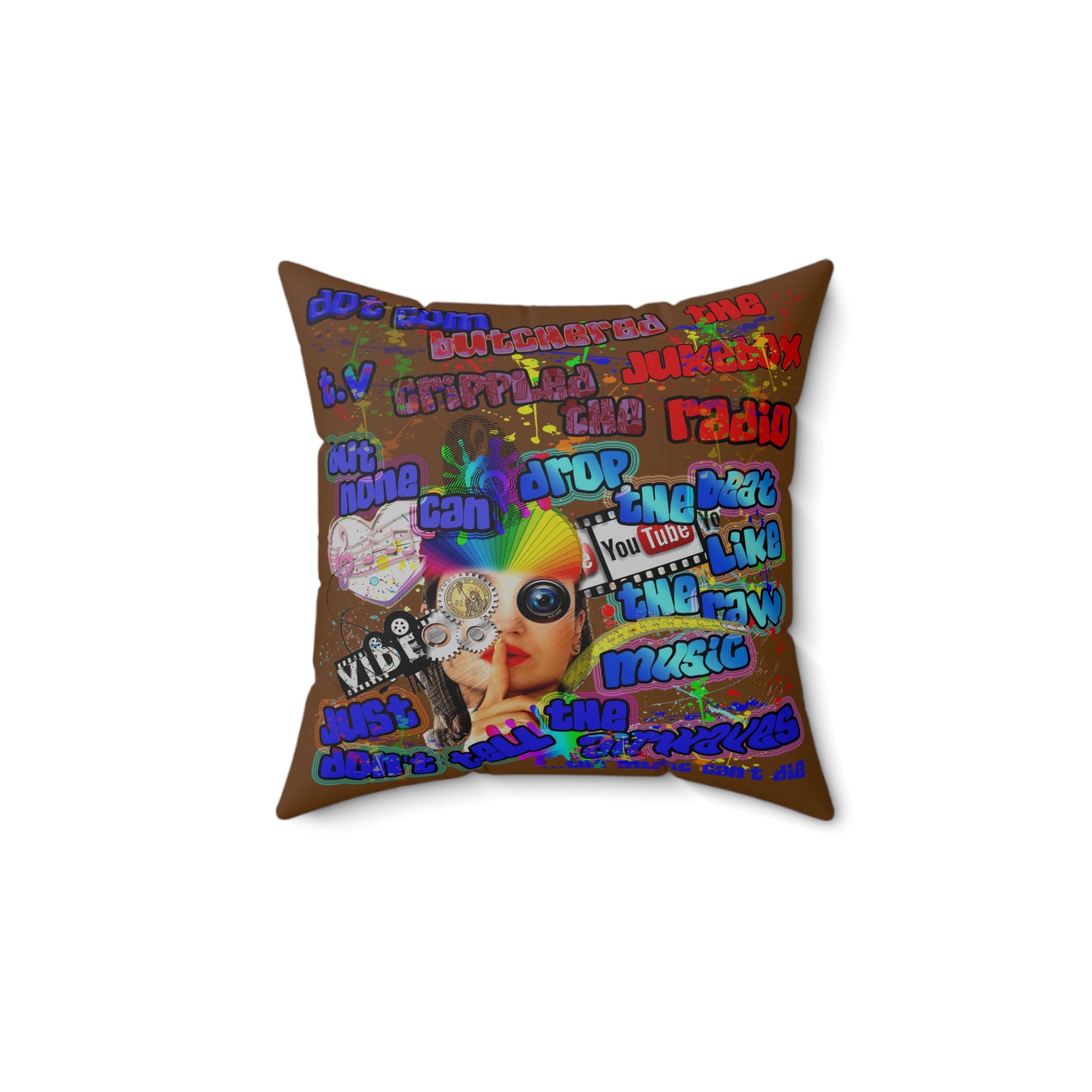drop the beat - Spun Polyester Square Pillow - (brown)