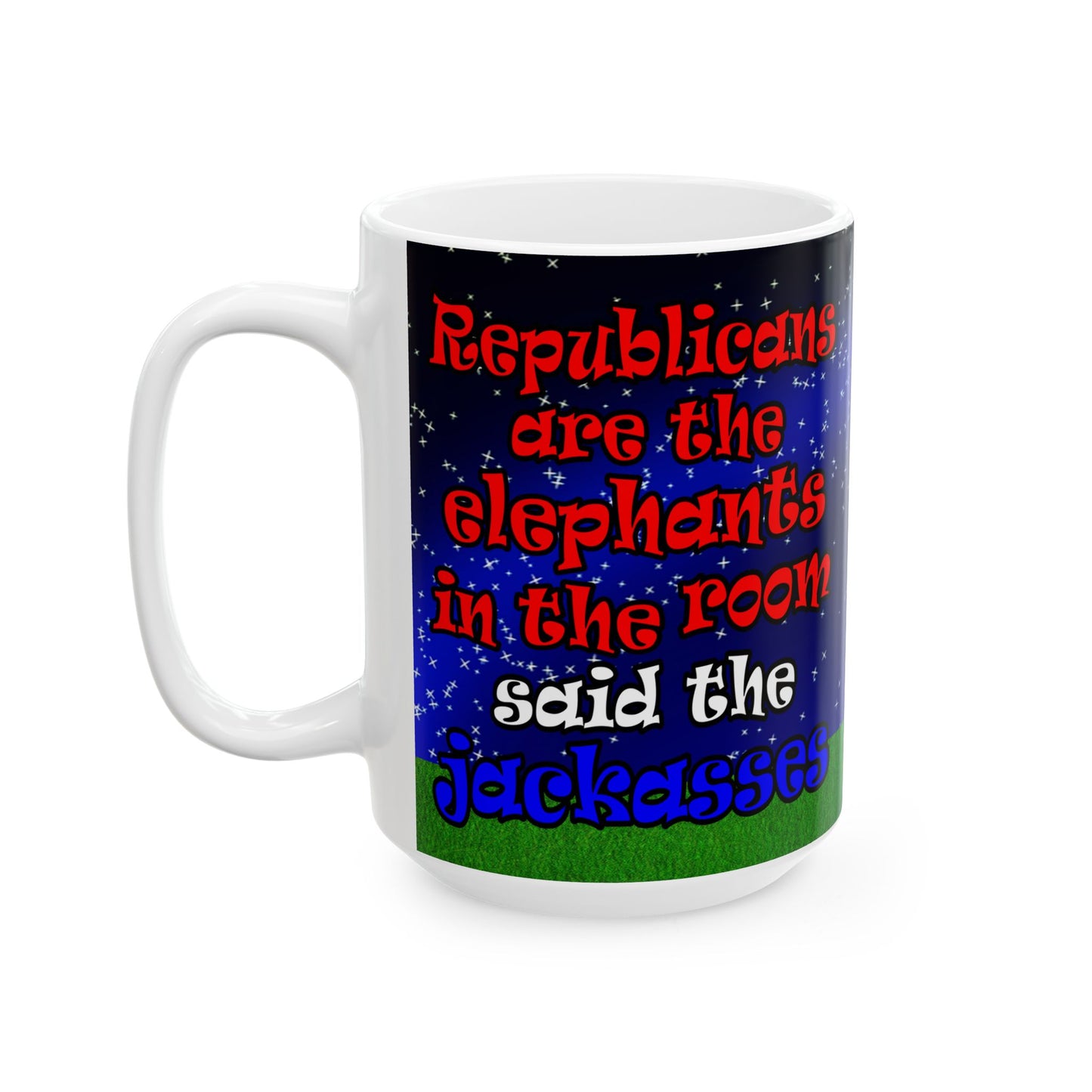 donkeys and elephants - White Mug ('snoops' background)