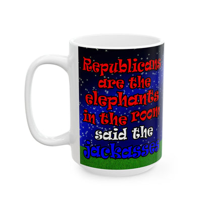 donkeys and elephants - White Mug ('snoops' background)