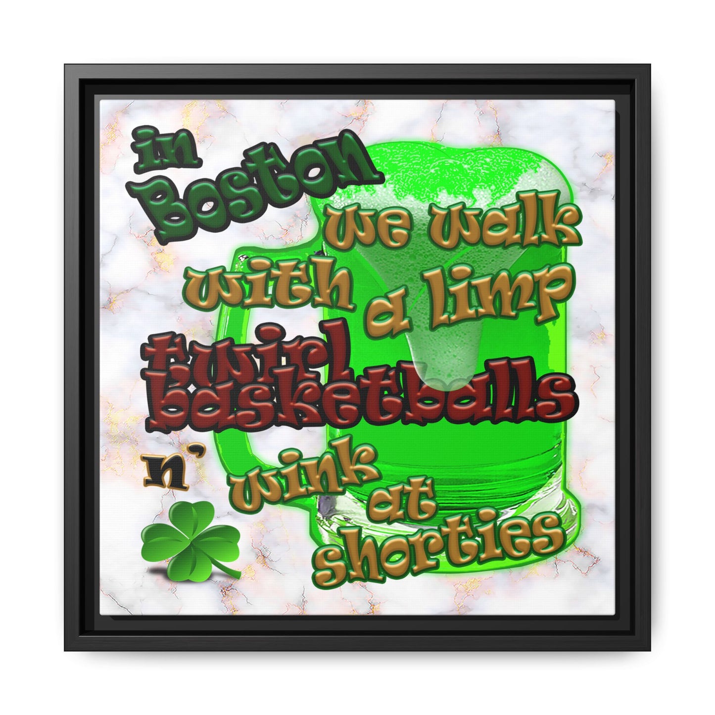 celtics logo - framed canvas art (white marble)