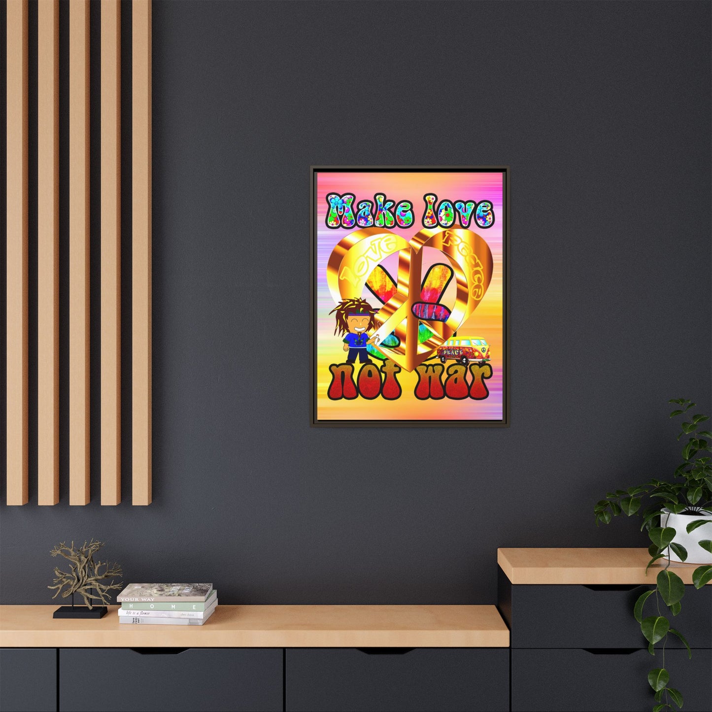 love peace - framed canvas art (color blur)