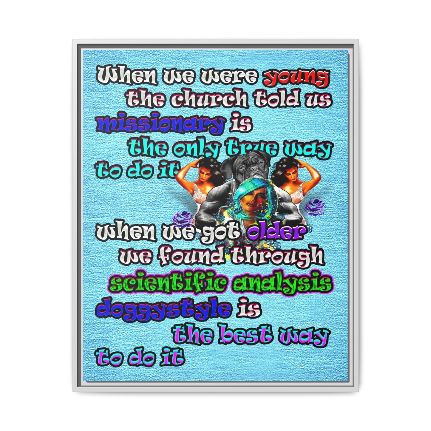 doggystyle - framed canvas art (faded blue)