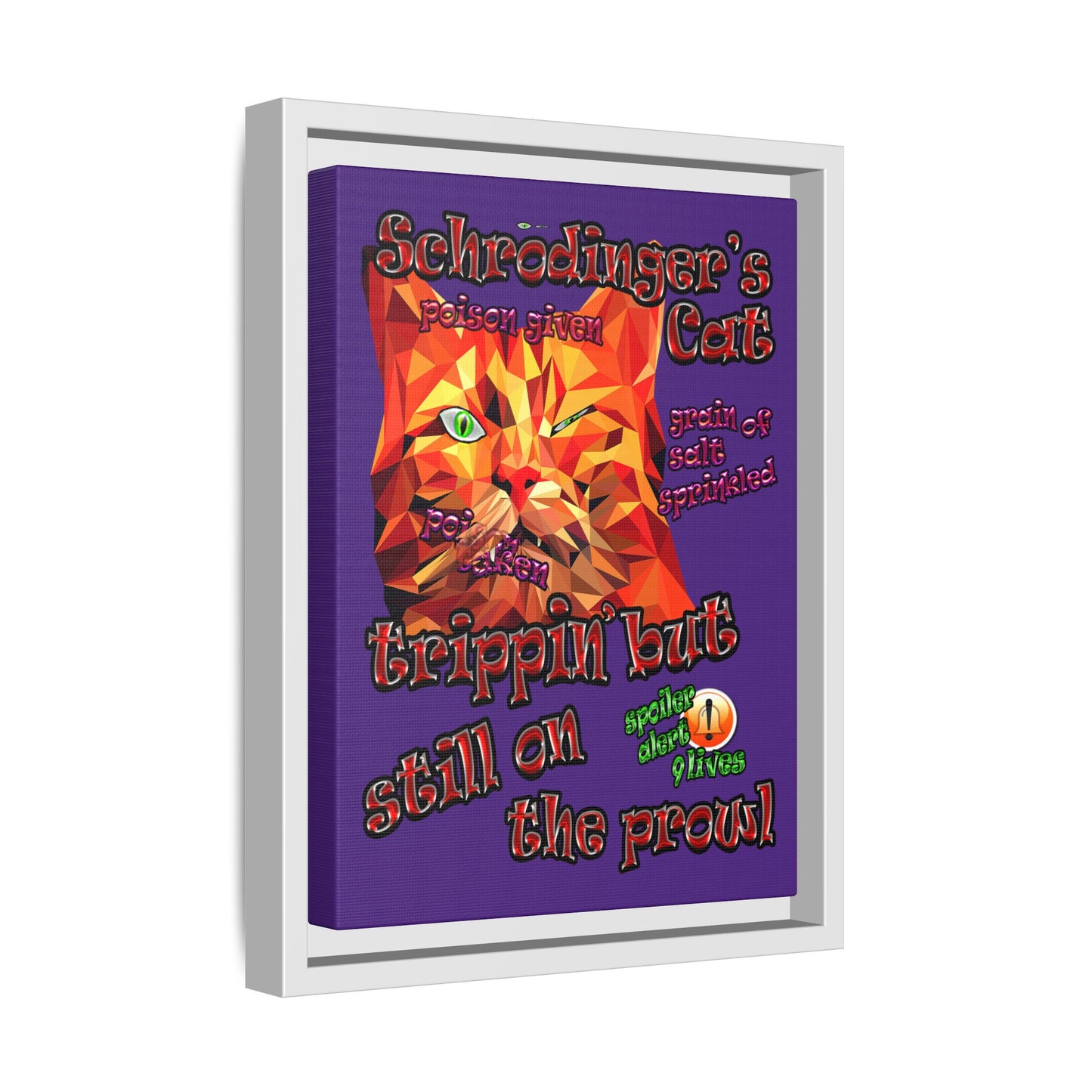 schrodinger's cat - framed canvas art (purple)