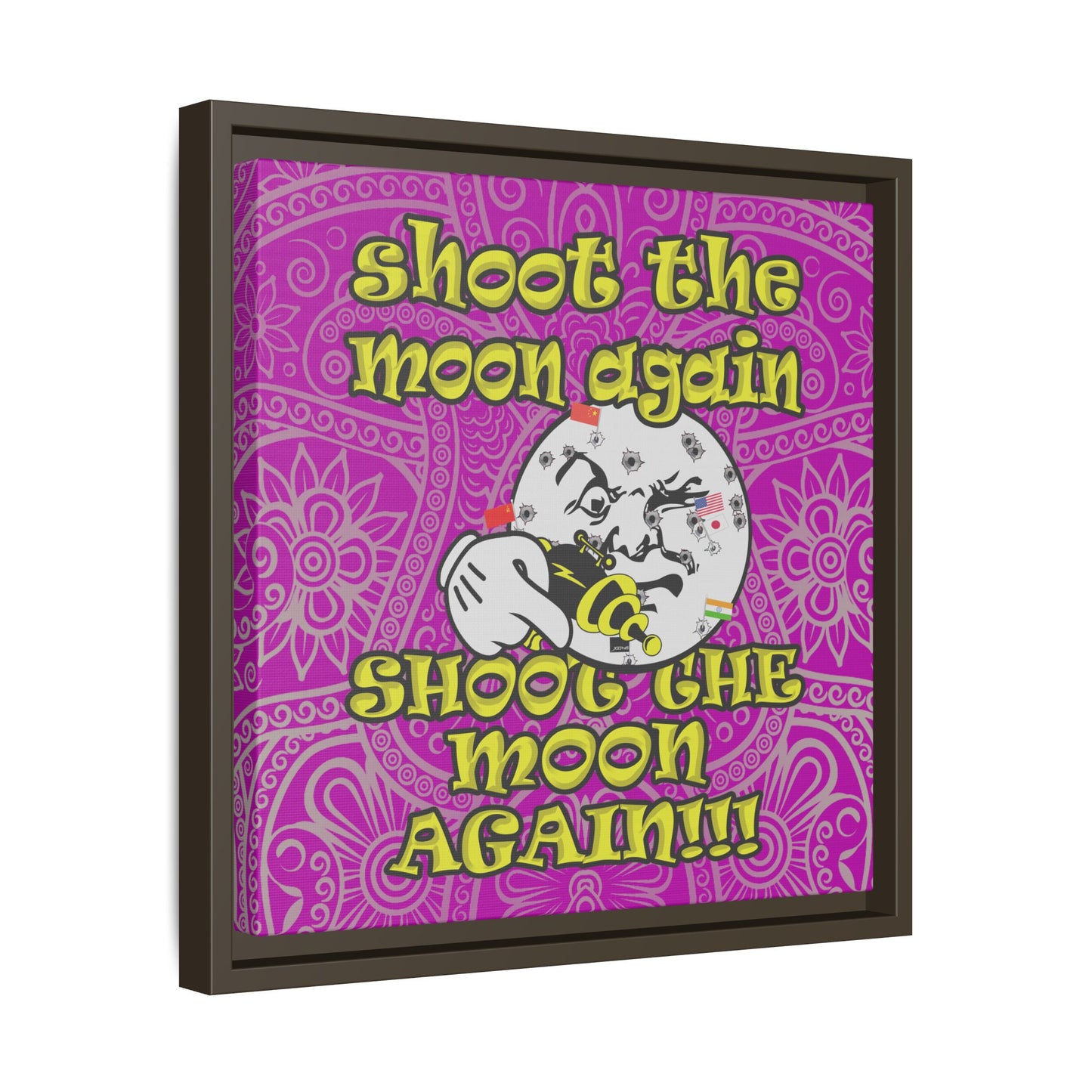 shoot the moon again - framed canvas art (pink swirl)