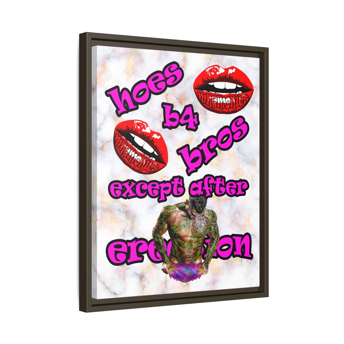 hoes b4 bros - framed canvas art (white marble)