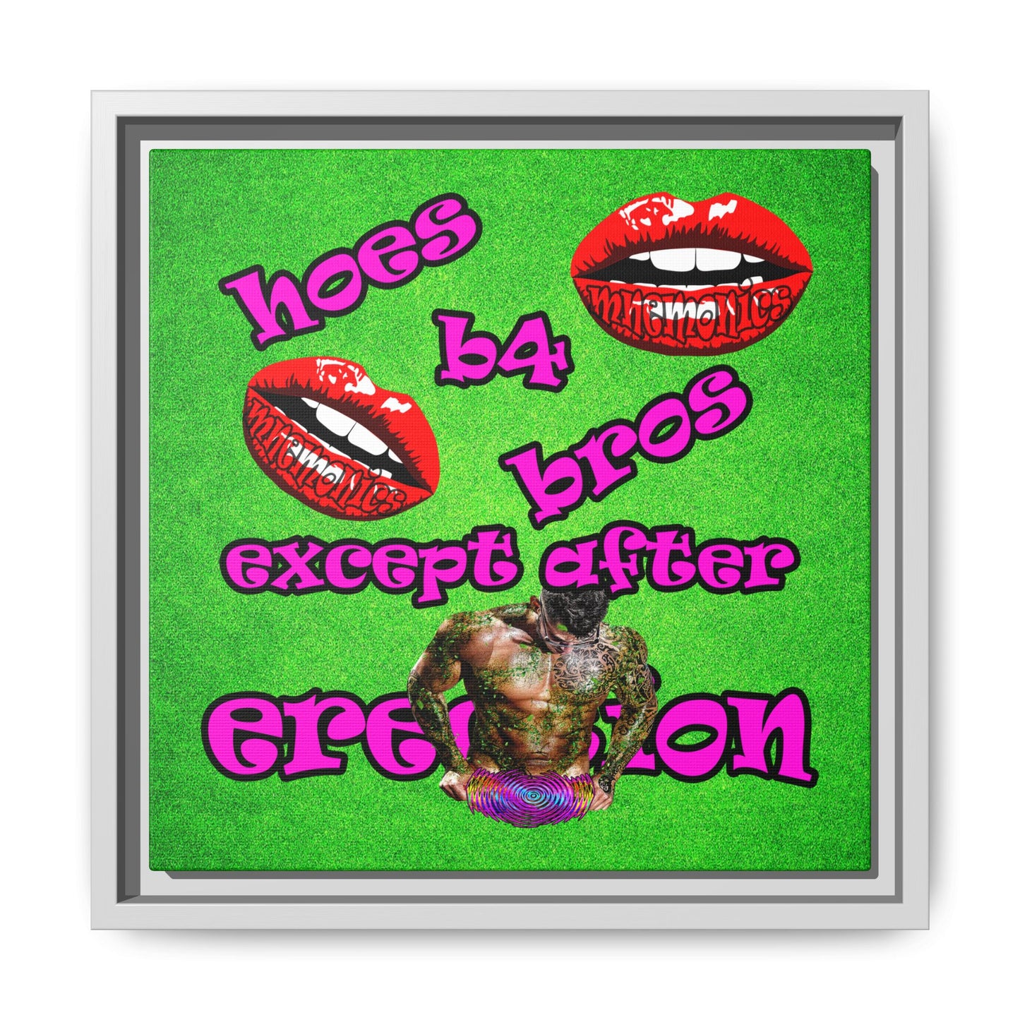 hoes b4 bros - framed canvas art (green turf)