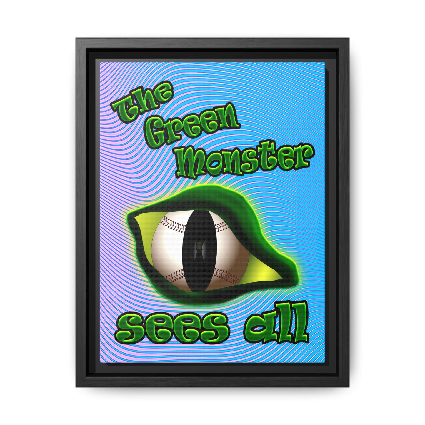 green monster - framed canvas art (light blue-purple wave)