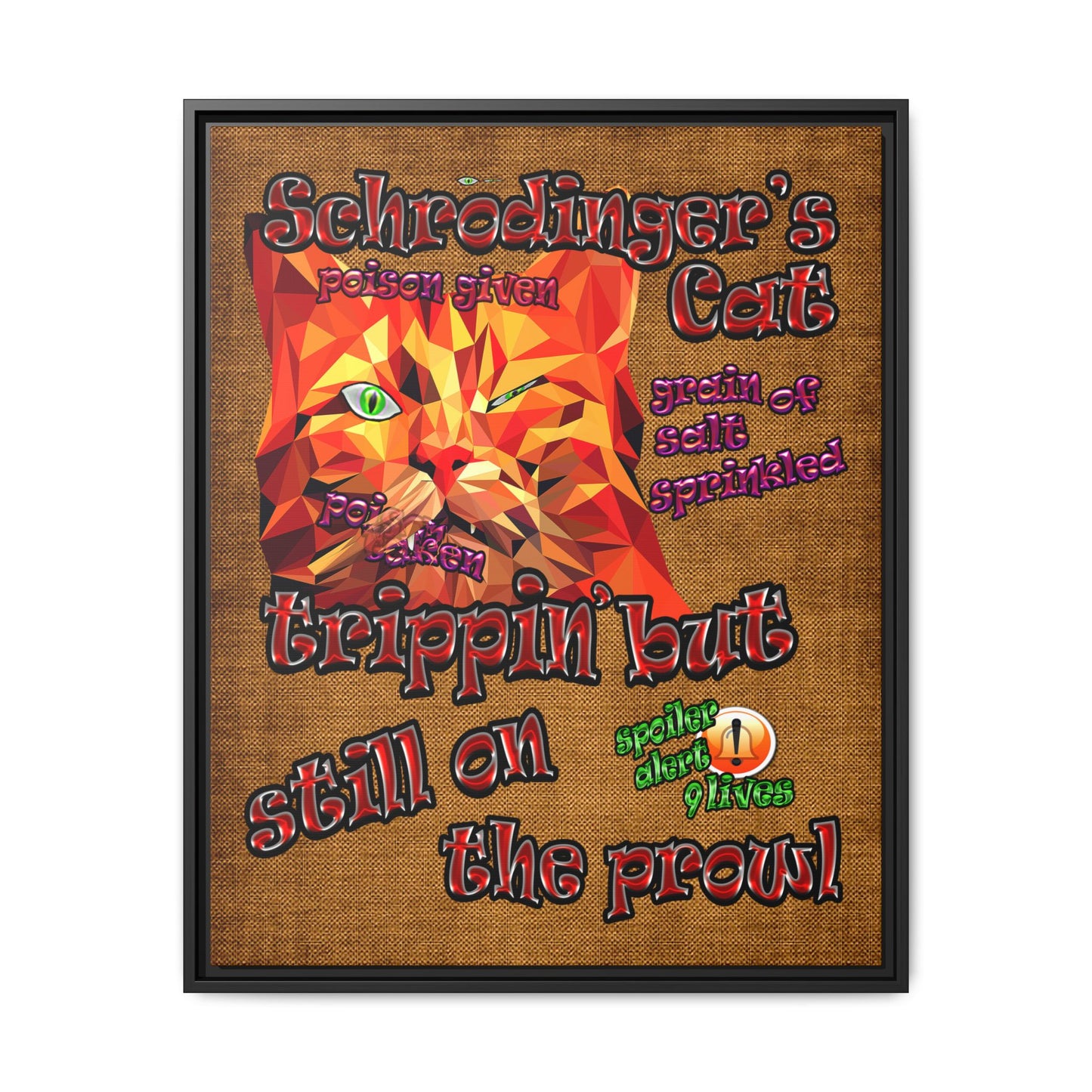 schrodinger's cat - framed canvas art (brown papyrus)