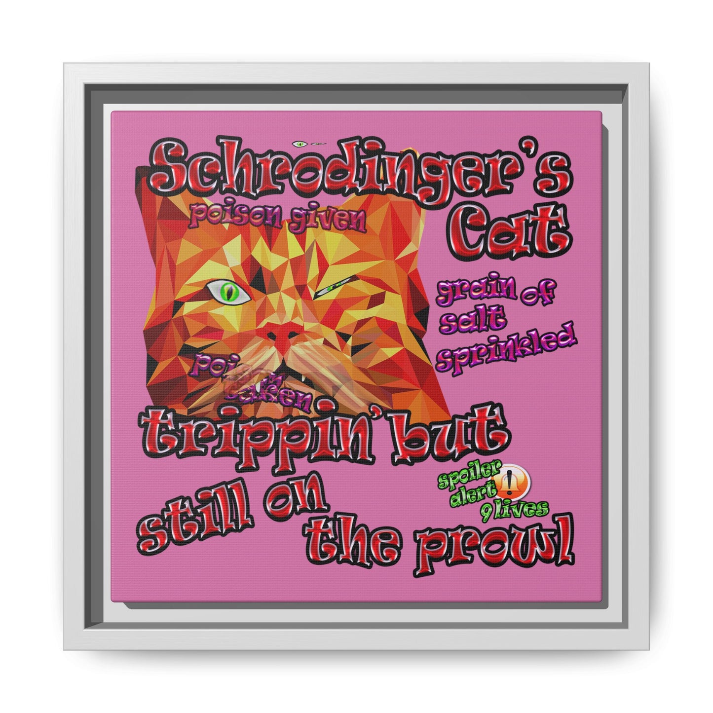 schrodinger's cat - framed canvas art (light pink)