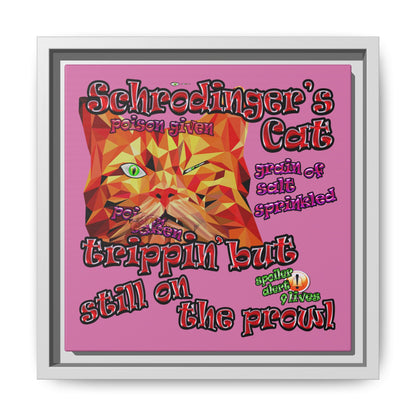 schrodinger's cat - framed canvas art (light pink)