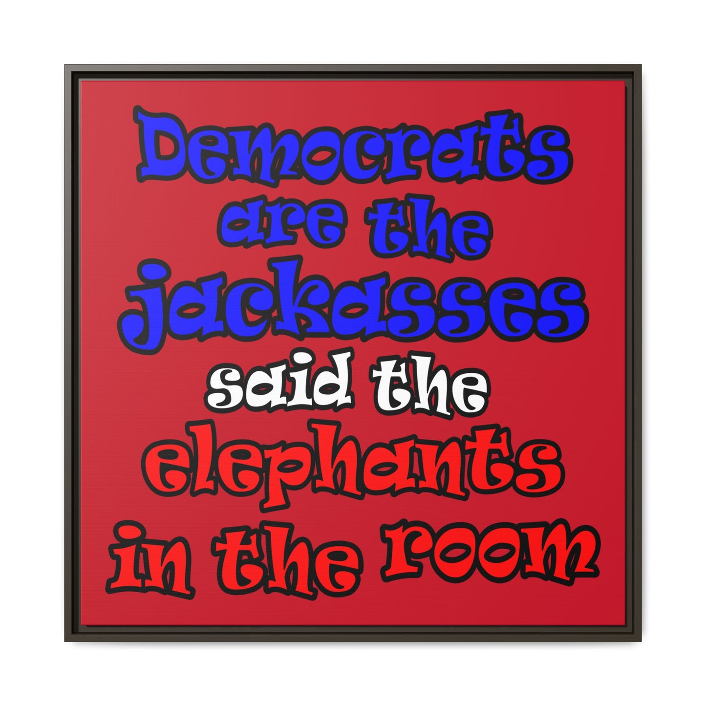 donkeys and elephants - framed canvas art (dark red)