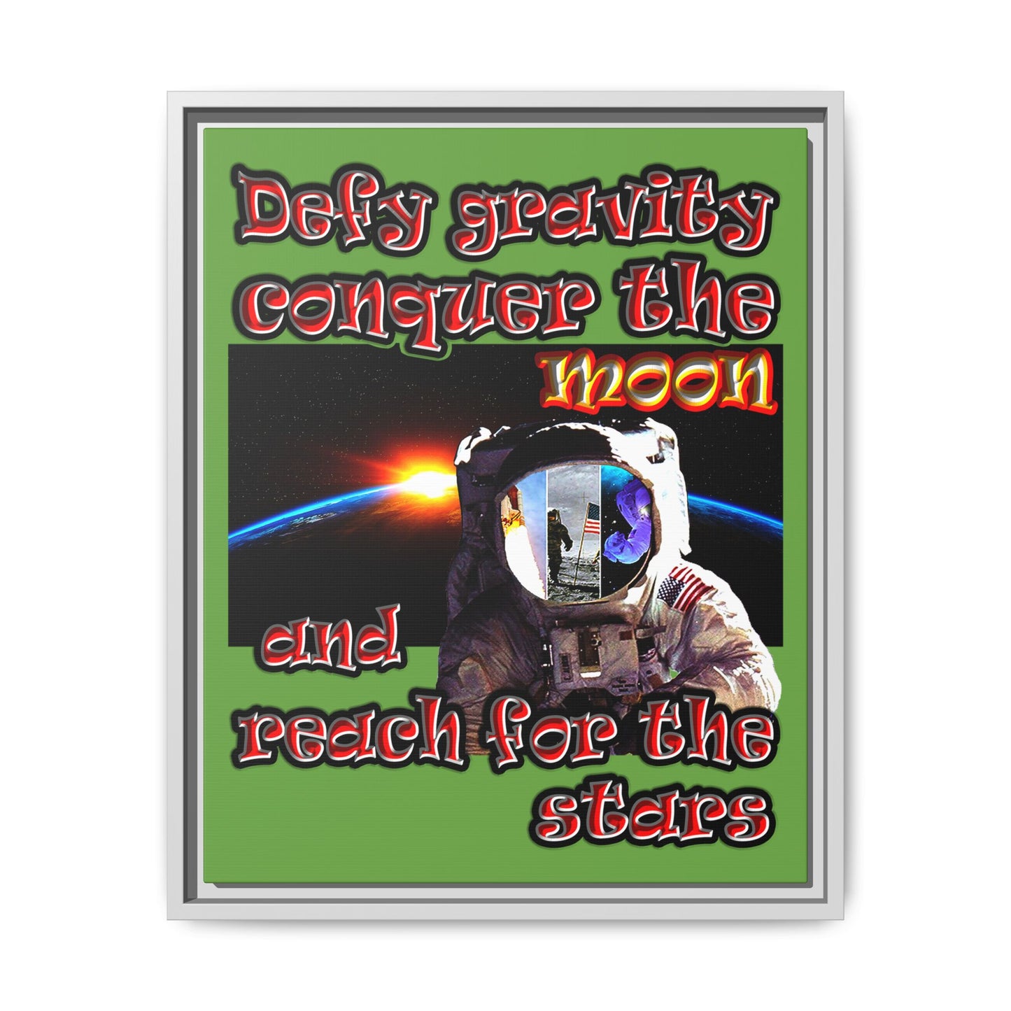 defy conquer reach - framed canvas art (green)