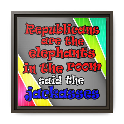 donkeys and elephants - framed canvas art (rainbow split)