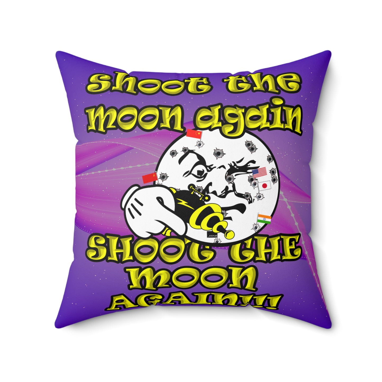 shoot the moon again - Spun Polyester Square Pillow - (purple-pink wave)