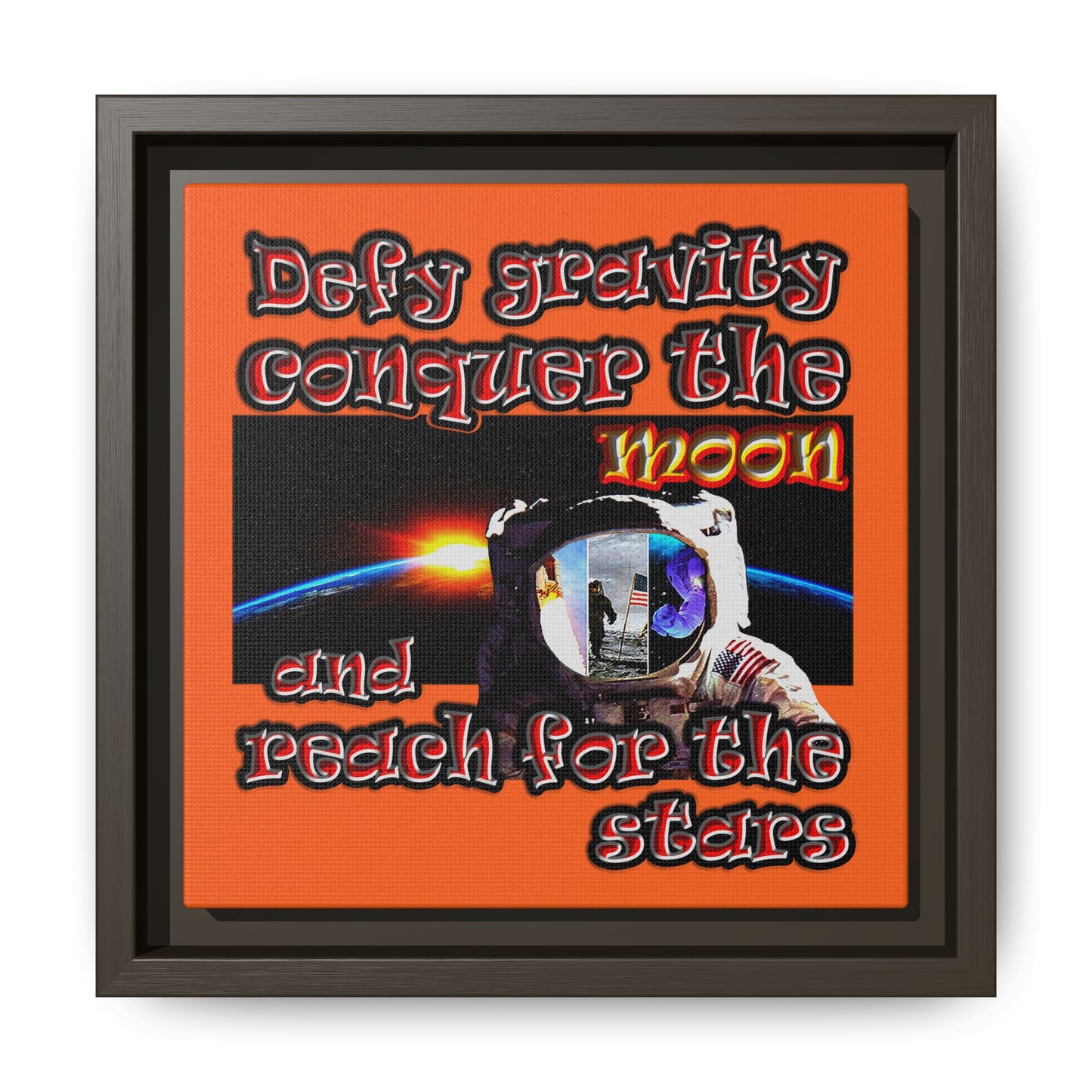 defy conquer reach - framed canvas art (orange)