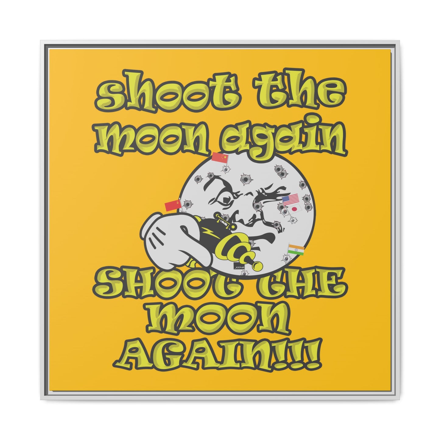 shoot the moon again - framed canvas art (yellow)