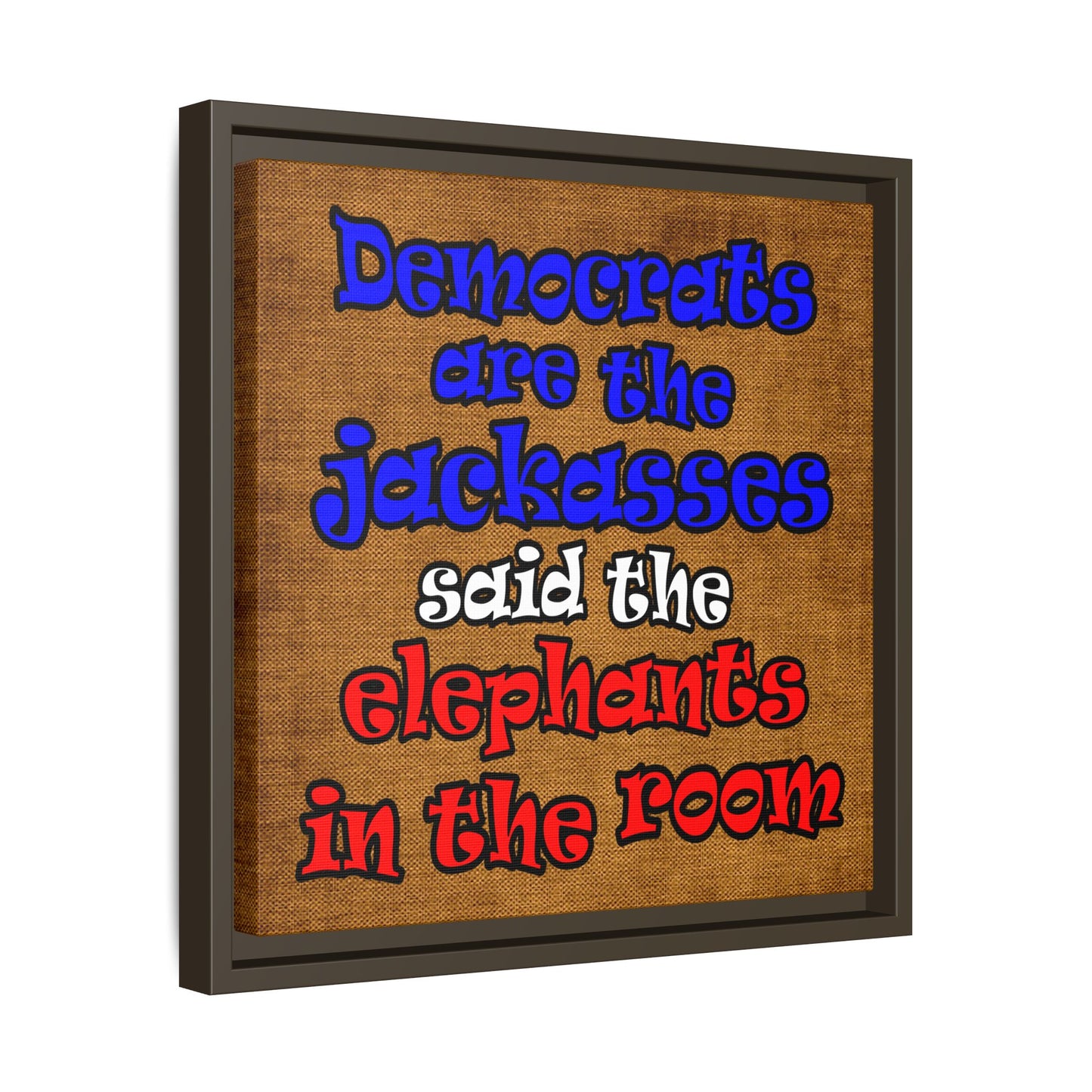 donkeys and elephants - framed canvas art (brown papyrus)