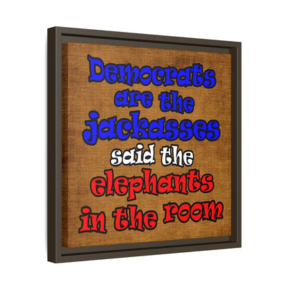 donkeys and elephants - framed canvas art (brown papyrus)