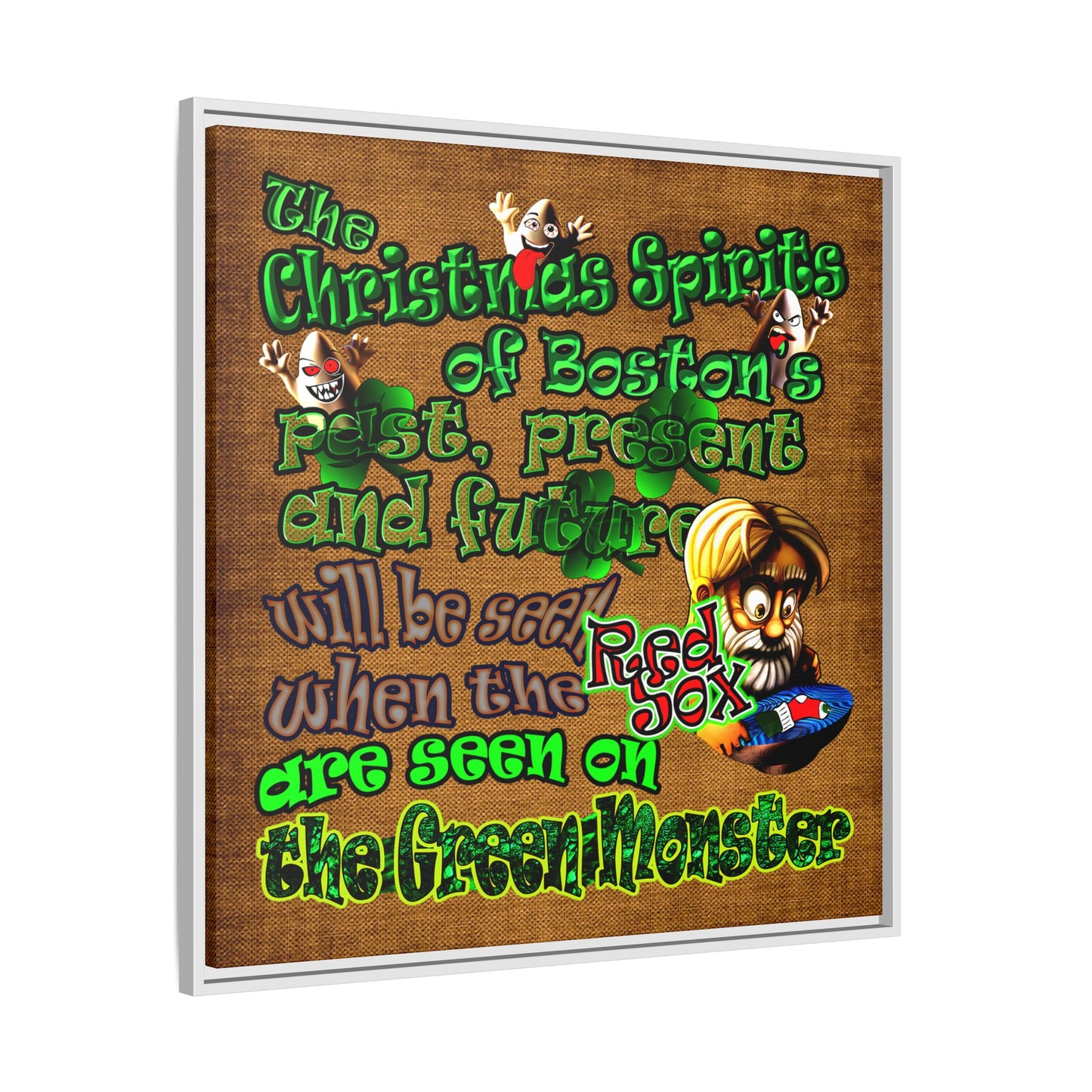 christmas spirits of boston - framed canvas art (brown papyrus)