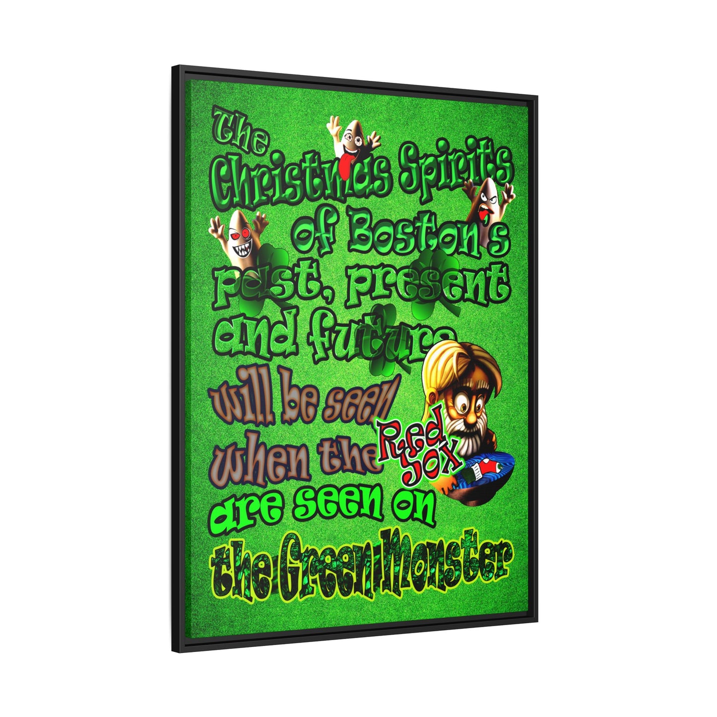 christmas spirits of boston - framed canvas art (green turf)