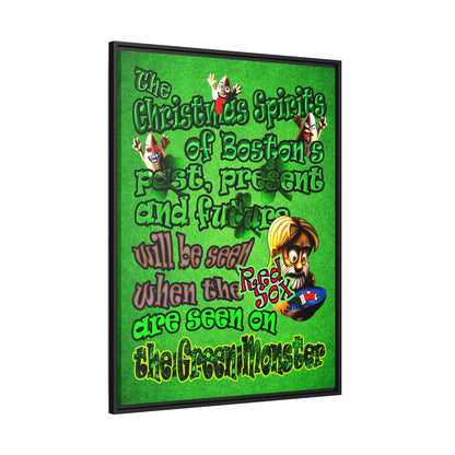 christmas spirits of boston - framed canvas art (green turf)