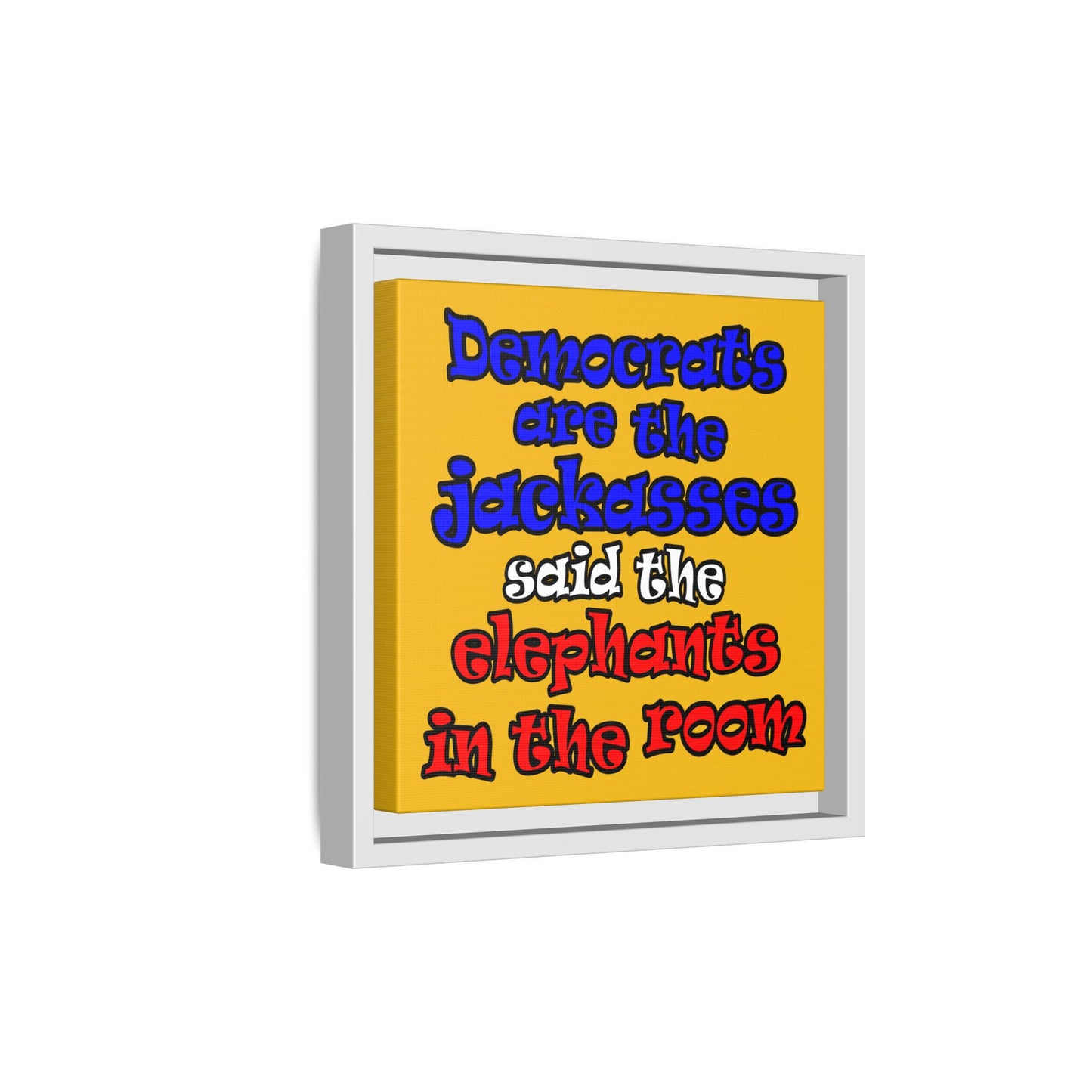 donkeys and elephants - framed canvas art (yellow)