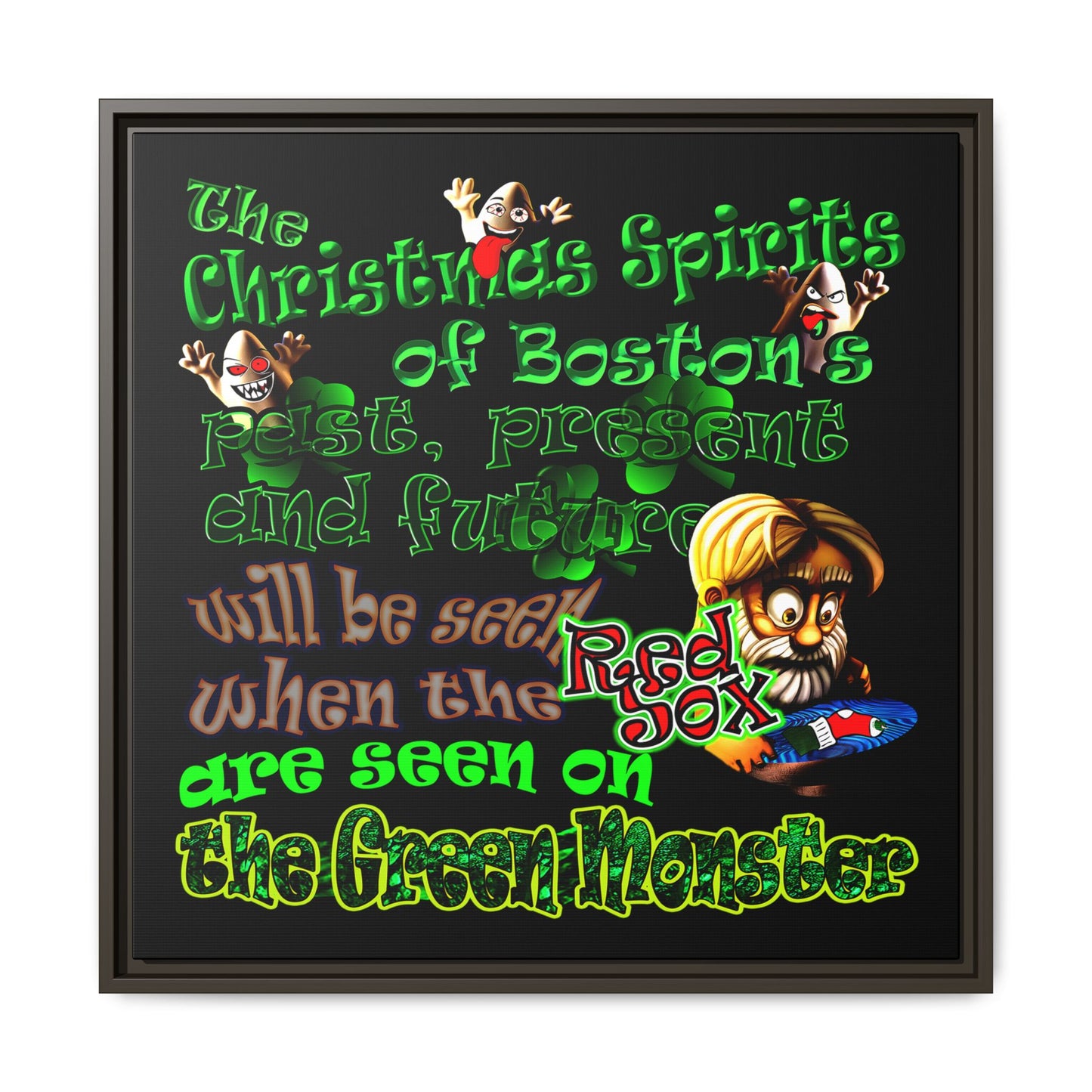 christmas spirits of boston - framed canvas art (black)