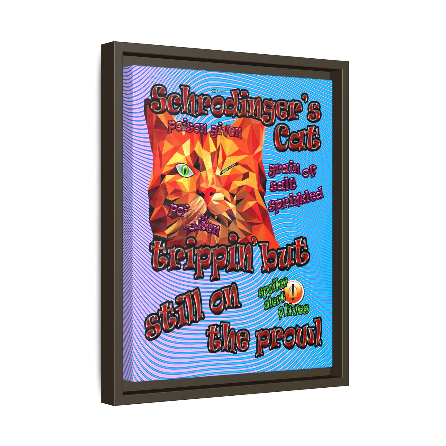 schrodinger's cat - framed canvas art (light blue-purple wave)