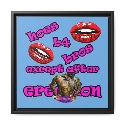 hoes b4 bros - framed canvas art (light blue)