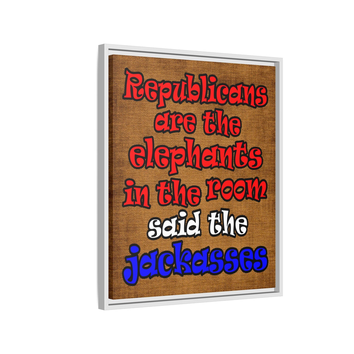 donkeys and elephants - framed canvas art (brown papyrus)