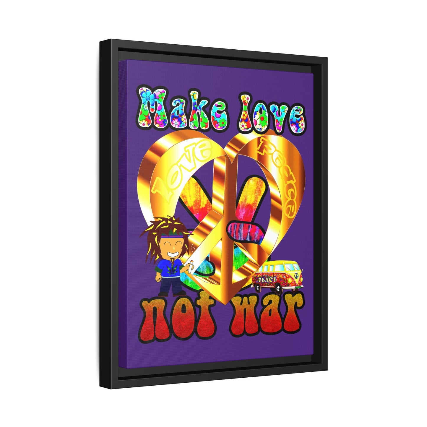 love peace - framed canvas art (purple)