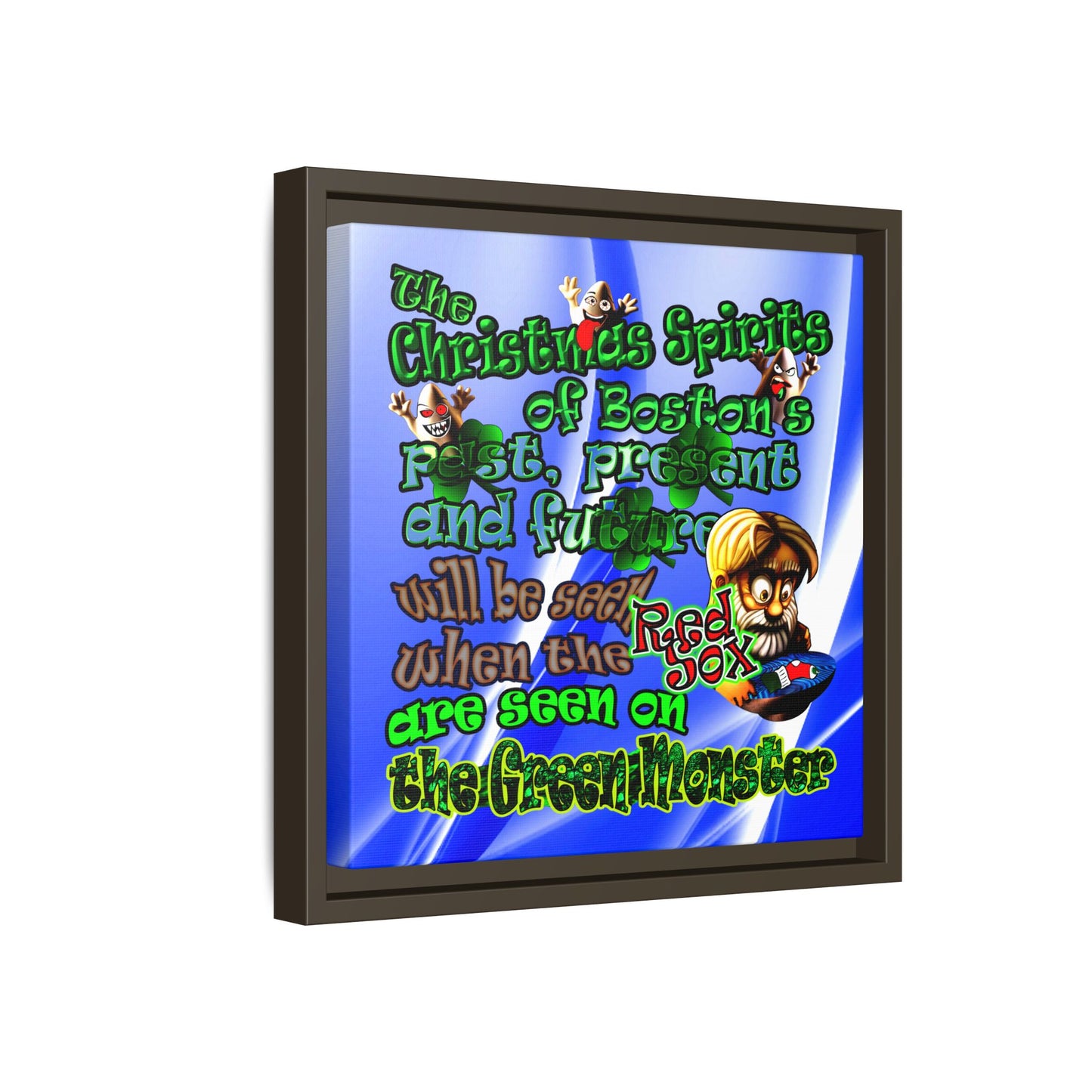 christmas spirits of boston - framed canvas art (blue-white wave)