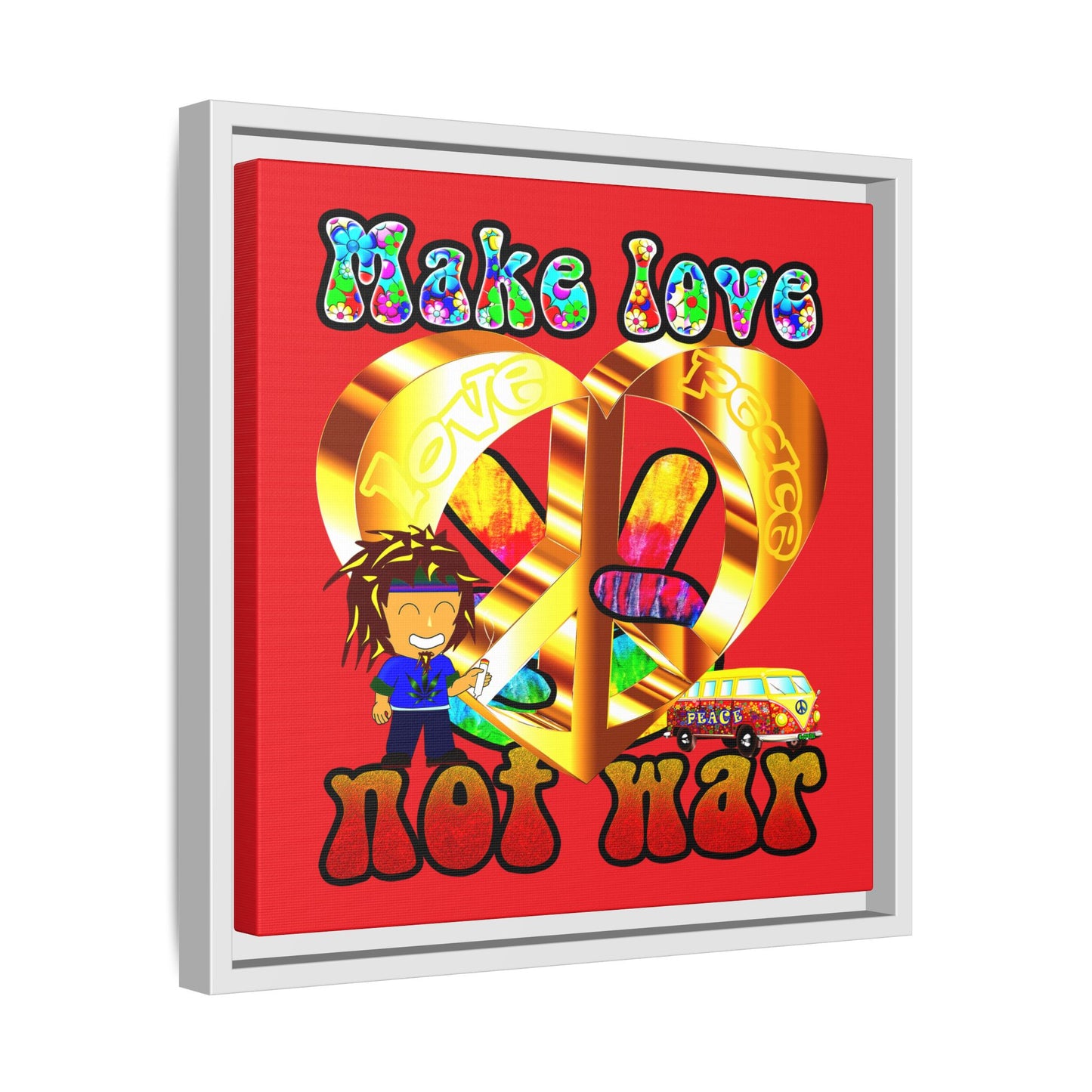 love peace - framed canvas art (red)
