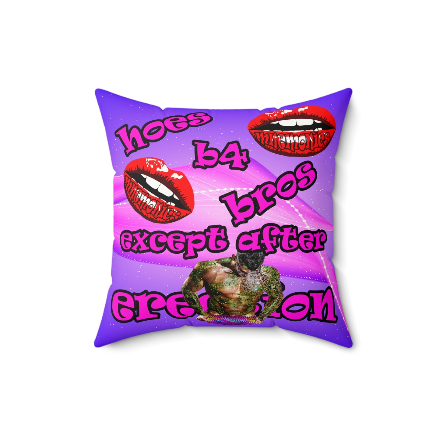 hoes b4 bros - Faux Suede Square Pillow - (purple-pink wave)